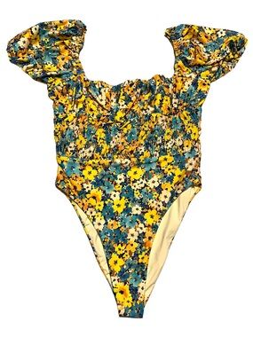 l*space Yellow and Teal Floral Kids One-Piece Swimsuit